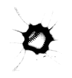 A black and white drawing of a hole in a baseball.