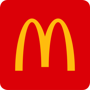 A red square with a yellow mcdonald 's logo on it