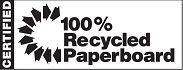 A black and white logo that says `` 100 % recycled paperboard ''.