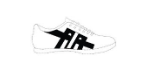 A black and white drawing of a shoe with the letter r on it.