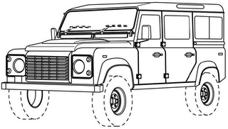 A black and white drawing of a land rover defender.