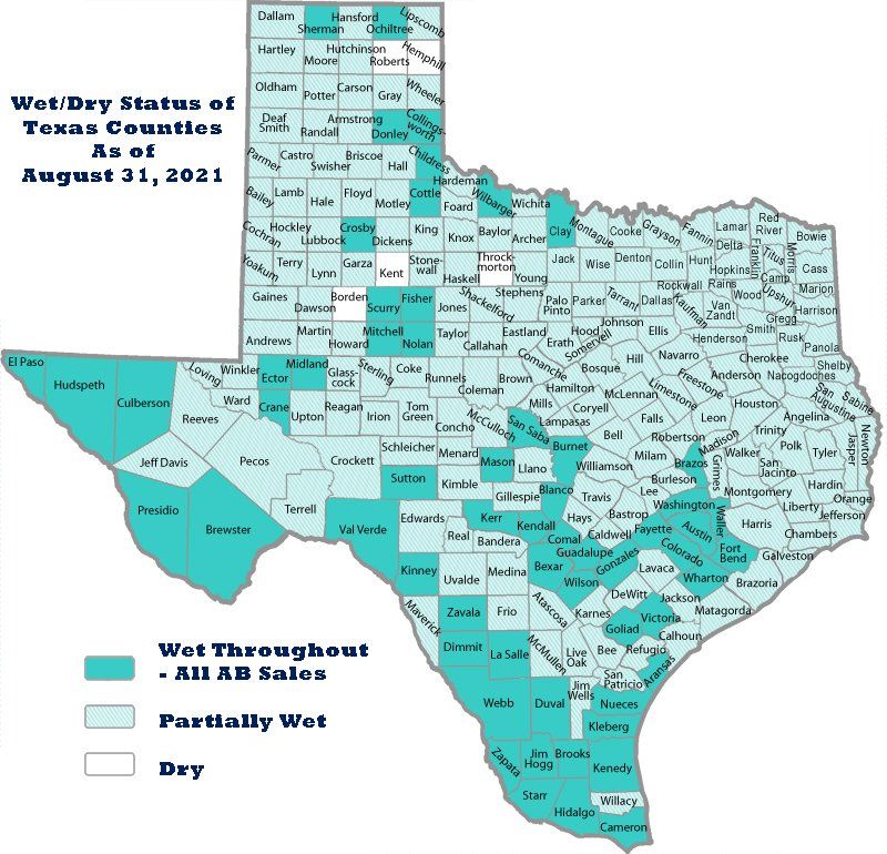 a map of texas showing wet and dry status