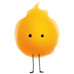 A cartoon drawing of a yellow object with black eyes and leg