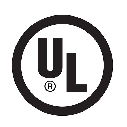 A black and white ul logo in a circle on a white background.