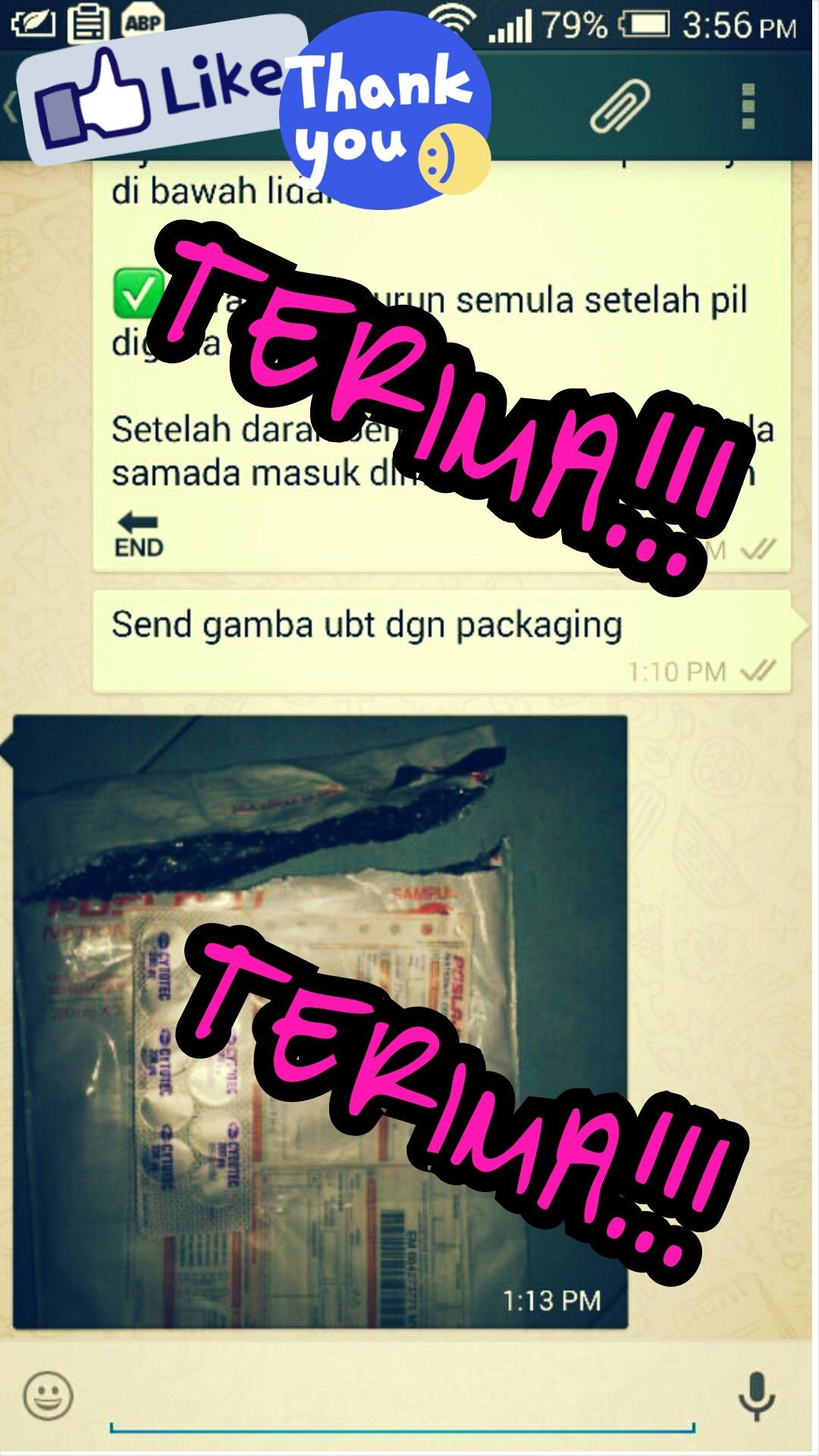 screenshot of customer receiving item in whatsapp edit using photogrid