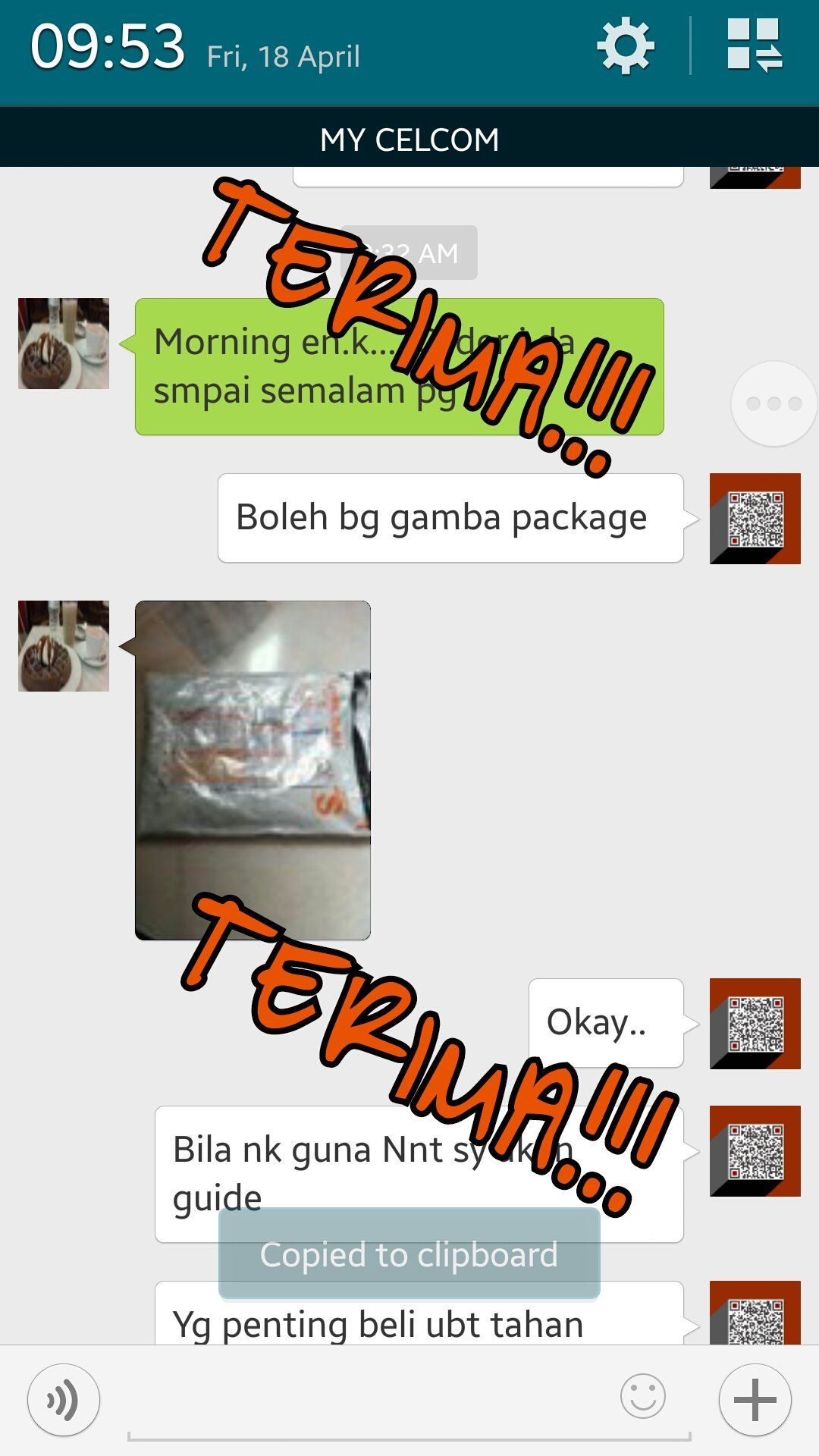screenshot of customer receiving item in wechat
