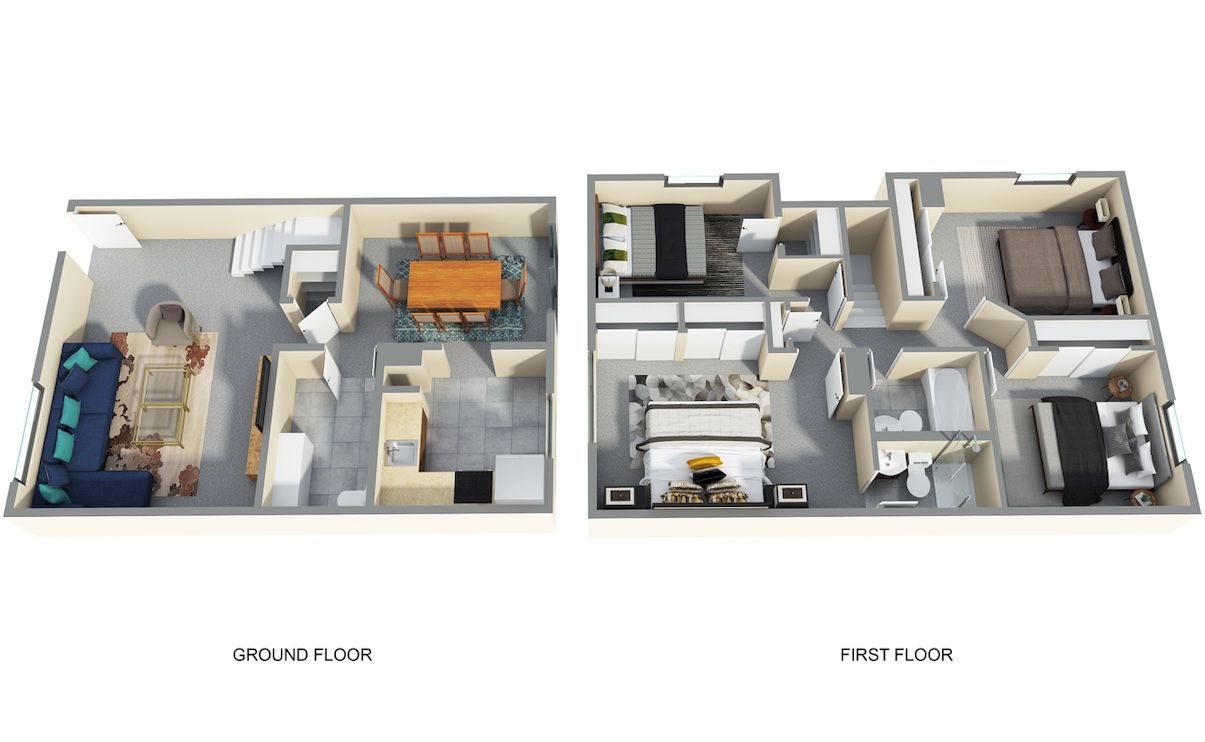 2 BED, 1 BATH Floor Plan