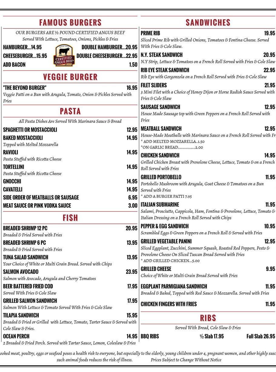 A menu for a restaurant with a variety of food on it.