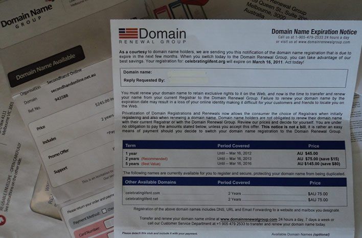 Domain name invoice scam