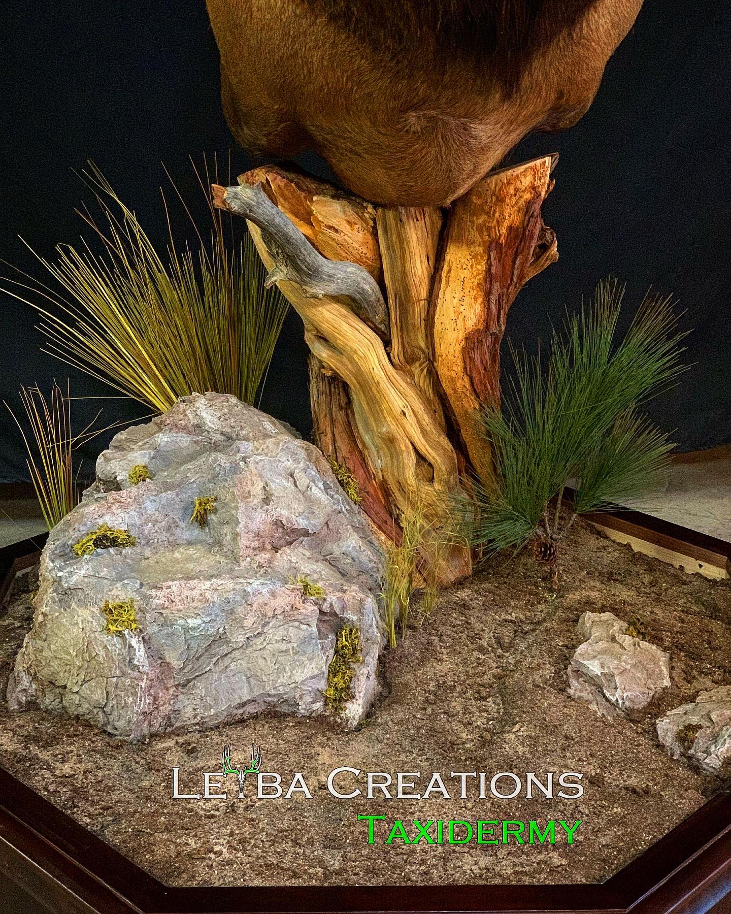 A statue of a bear is sitting on top of a rock.