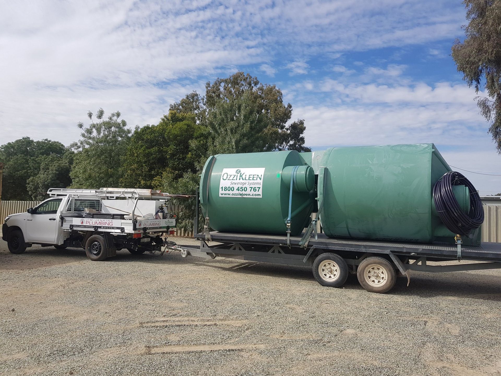 White Truck Towing a Trailer — Mi Plumber Wagga Wagga in Lake Albert, NSW