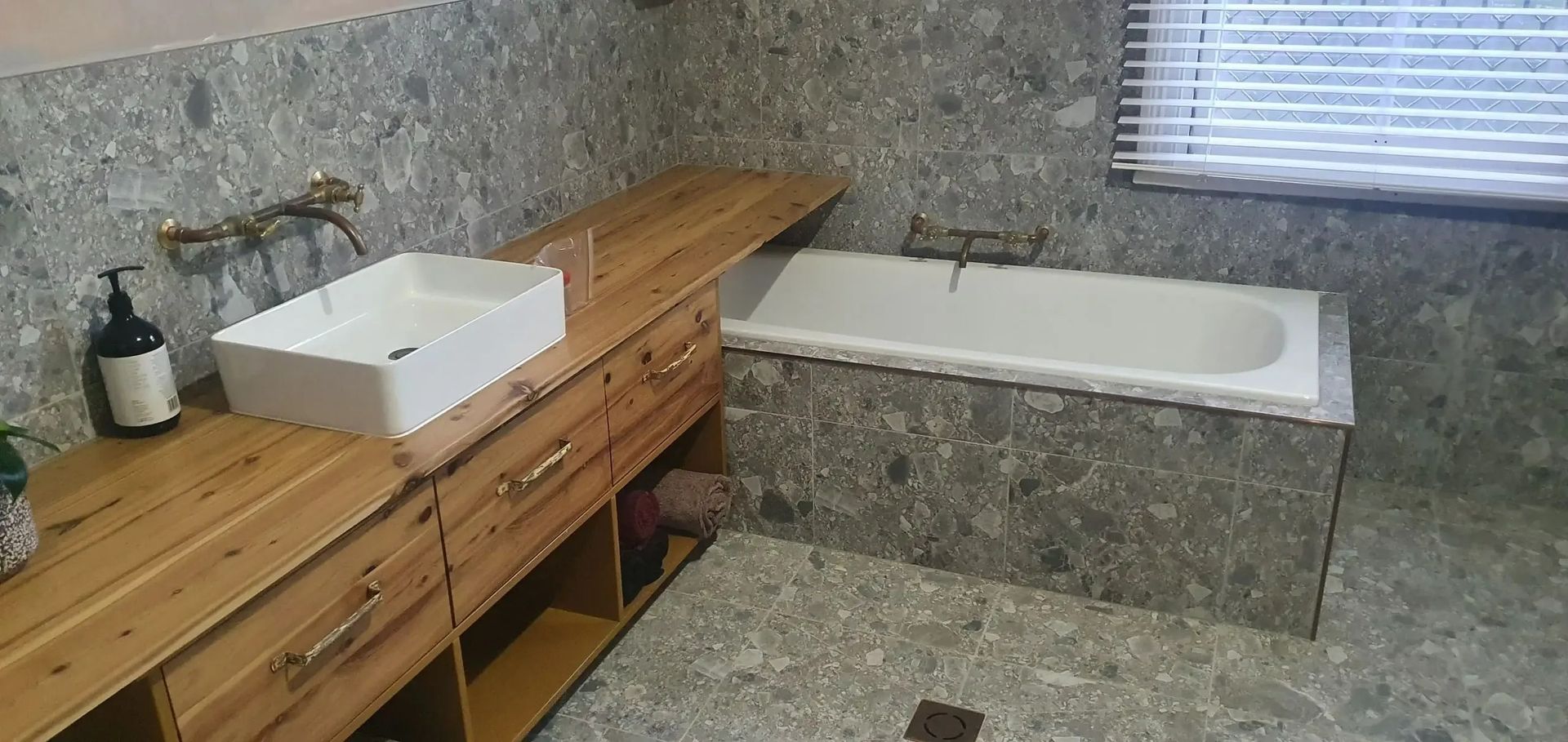 Bathroom With Wooden Vanity — Mi Plumber Wagga Wagga in Lake Albert, NSW