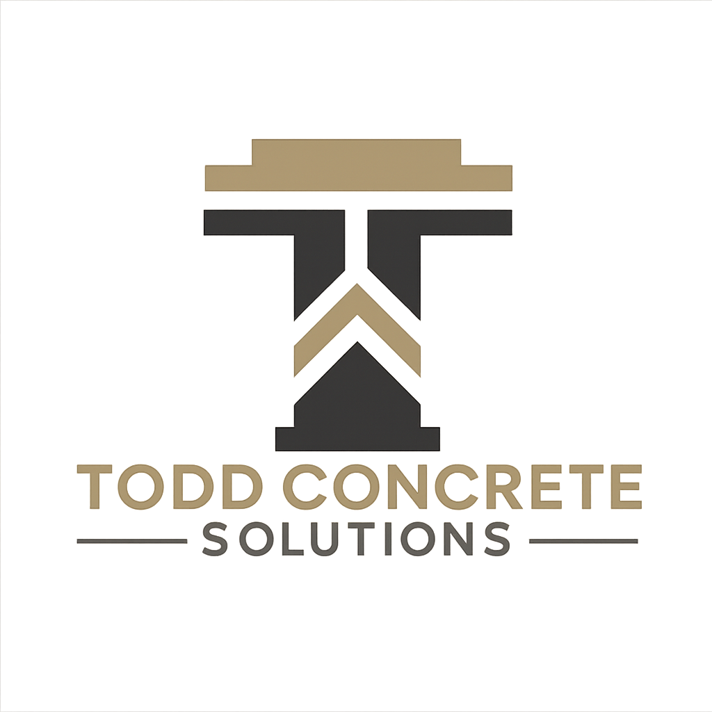 Logo for Todd Concrete Solutions: a stylized "T" in white and gold on a black background.