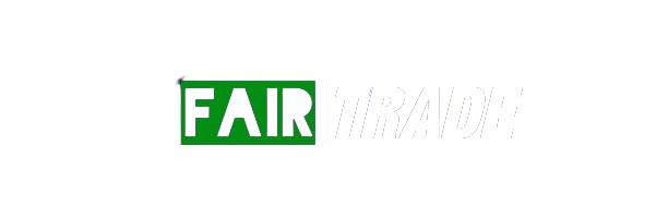 Een groen en wit logo voor fairtrade staat op een witte achtergrond.
