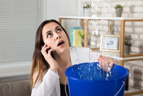 A Woman Is Talking on A Cell Phone While Holding a Bucket of Water — Origin Plumbing & Gas in Tuckurimba, NSW