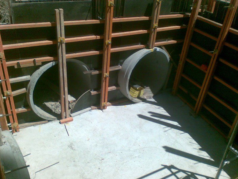 View of constructed concrete pipes