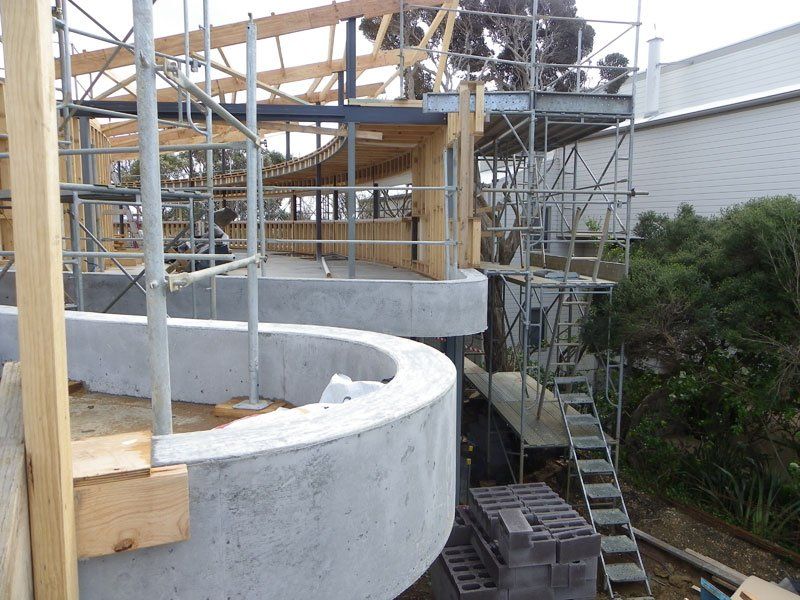 View of curved residential structures