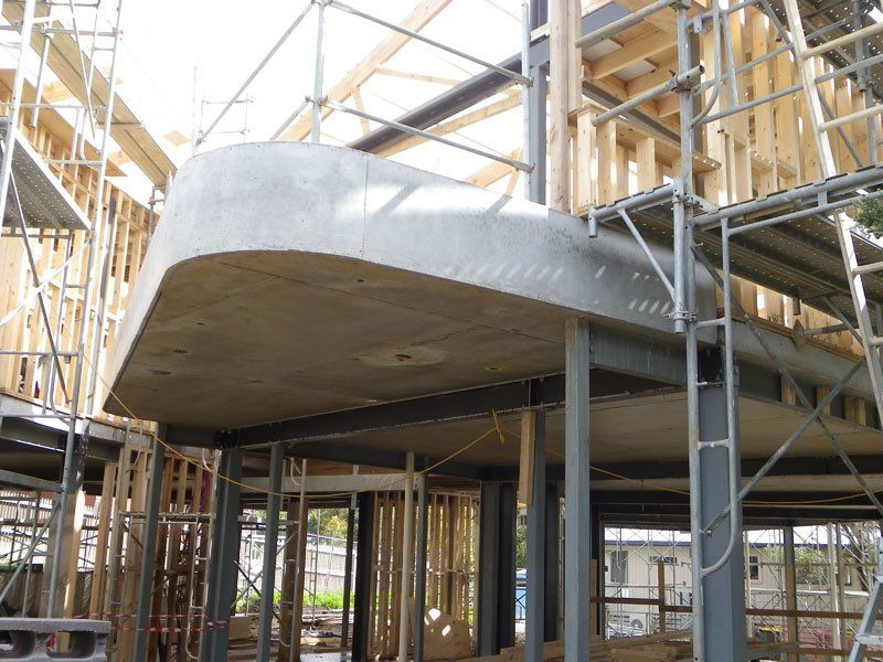 View of curved residential structures