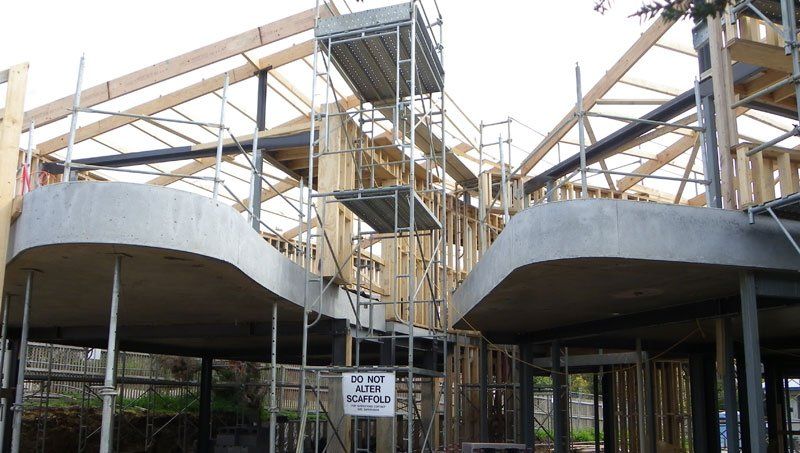 View of curved residential structures