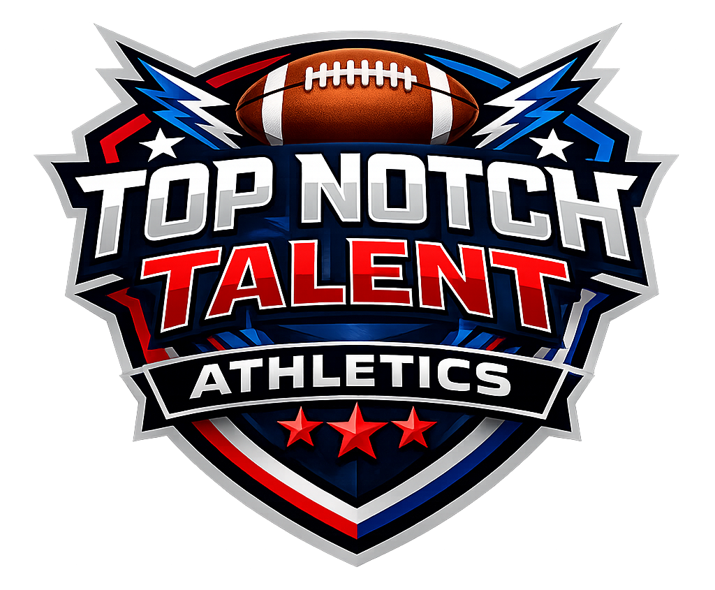 A red, white, and blue logo for 