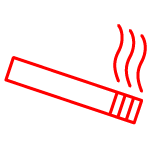 Red outline of a lit cigarette with rising smoke, indicating smoking allowed.
