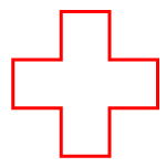 Red, four-pointed cross shape.