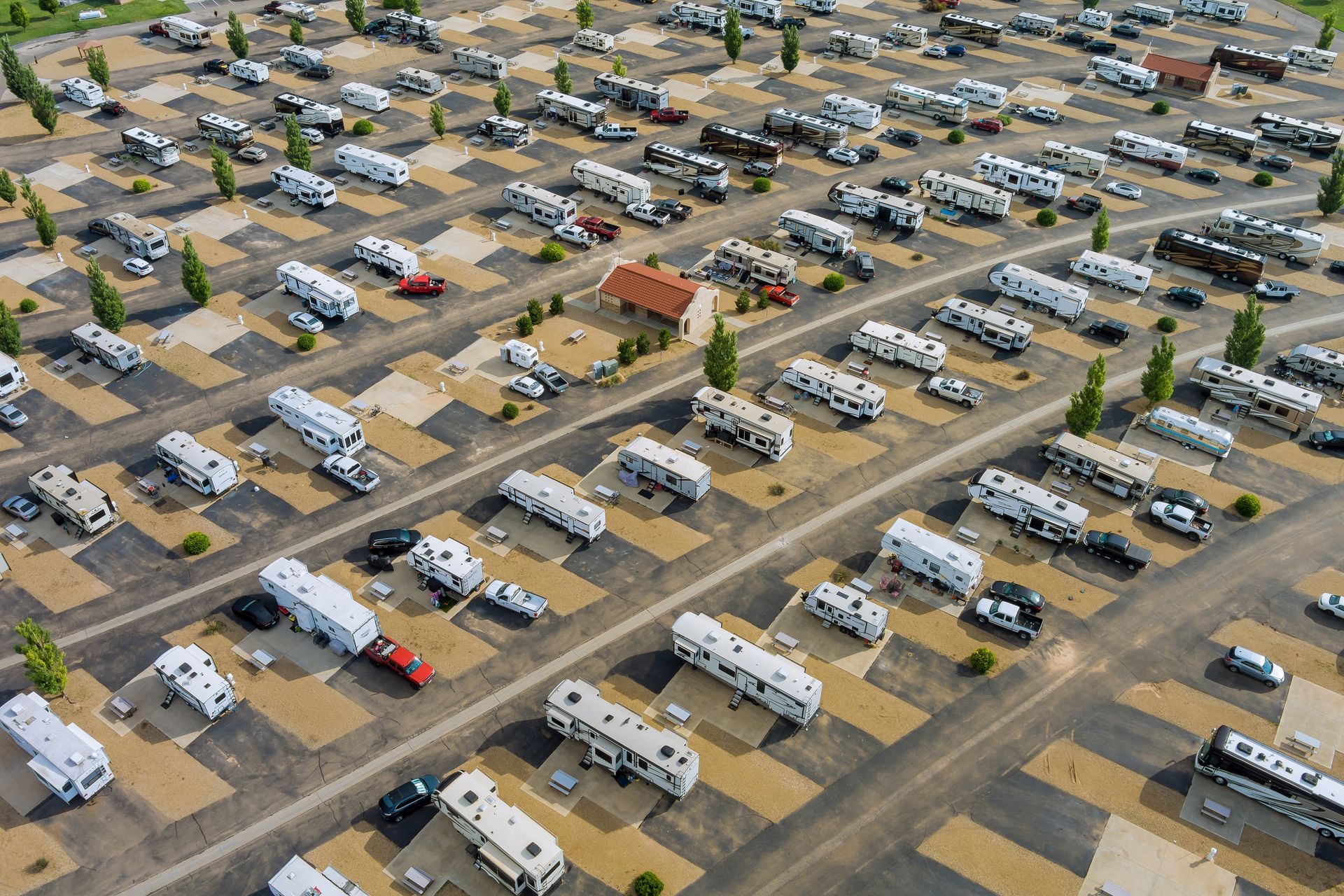 Aerial view of an RV storage lot