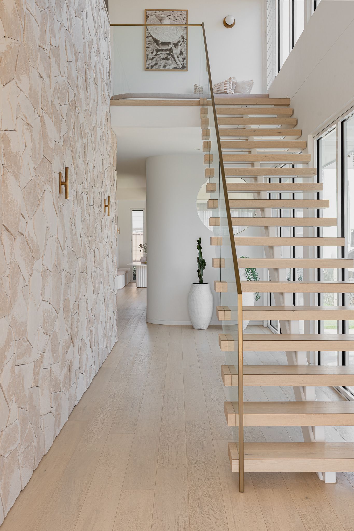 Modern Interior With Wood Stairs, Textured Wall — SDC Building Design In Kiama, NSW