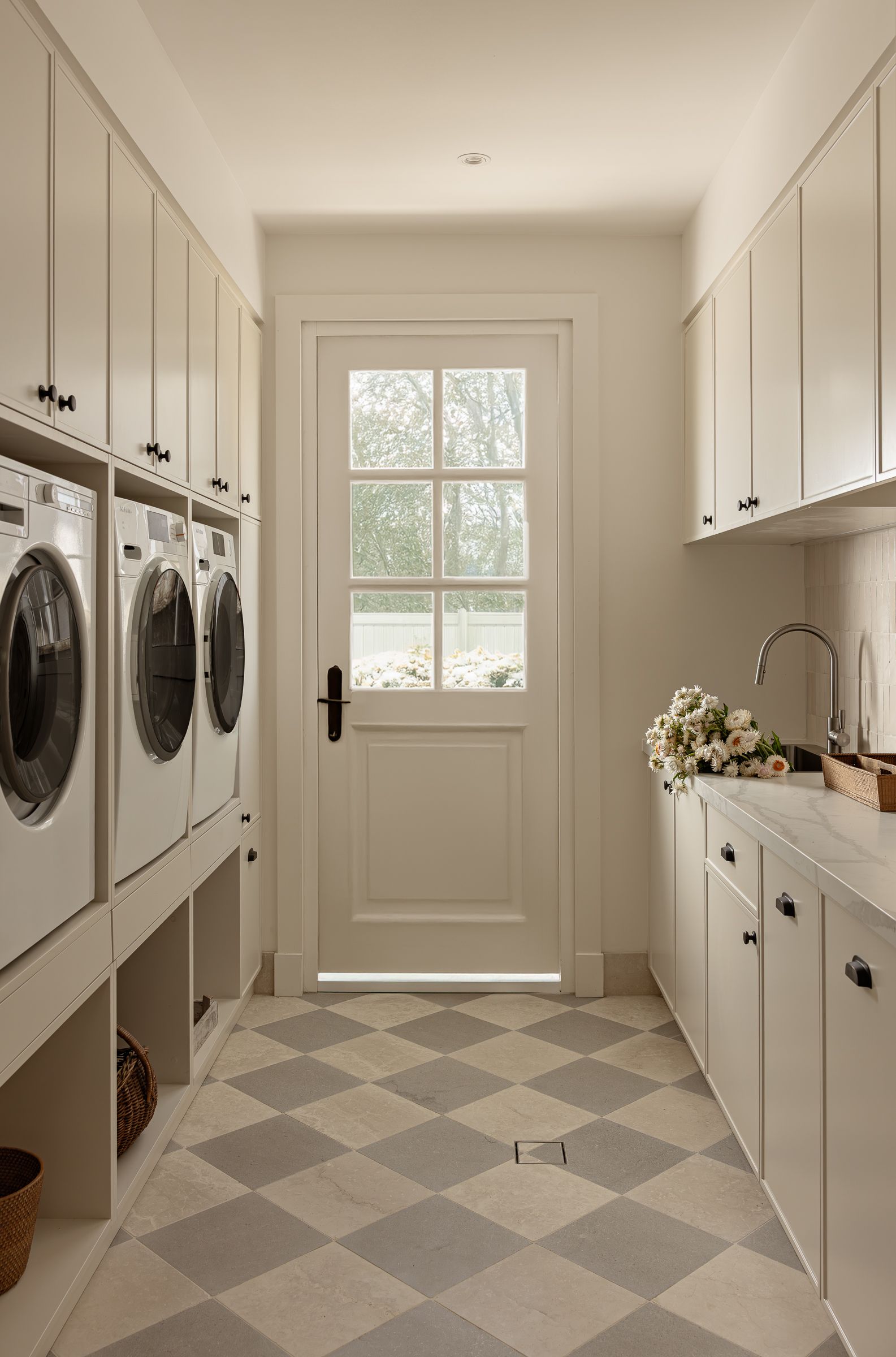 Laundry Room With White Cabinets — SDC Building Design In Kiama, NSW