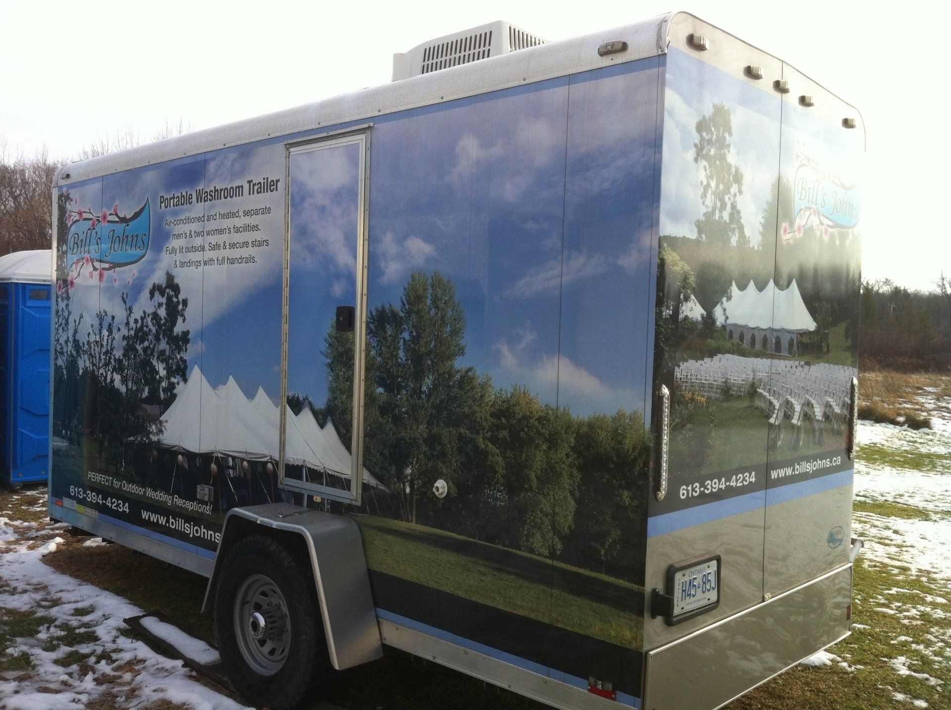A trailer with a picture of tents on it