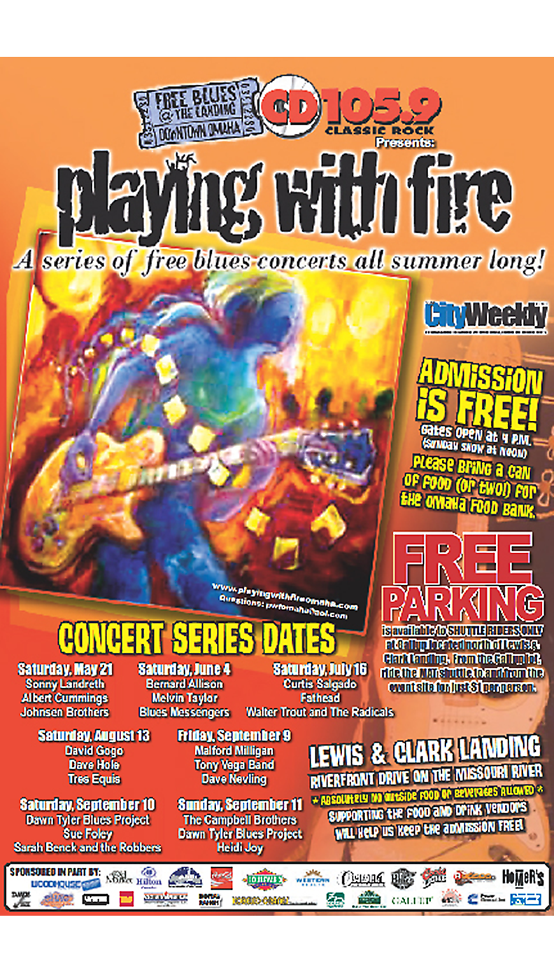 A poster for a concert series called playing with fire
