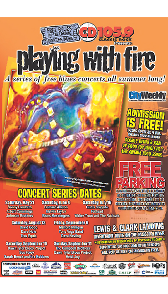 A poster for a concert series called playing with fire