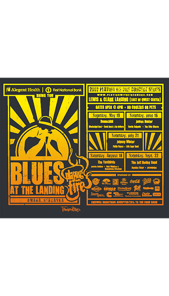 A poster for a concert called blues at the landing