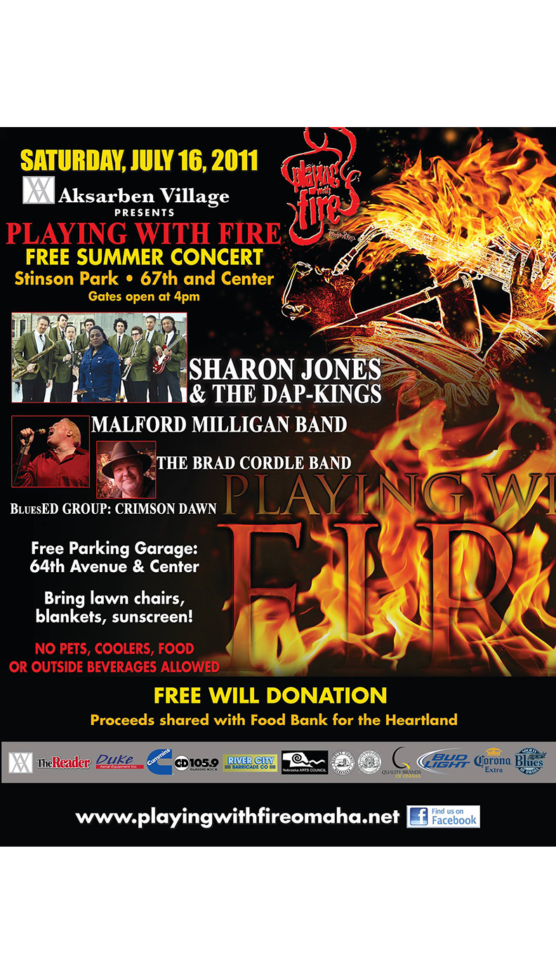 A poster for a concert called playing with fire