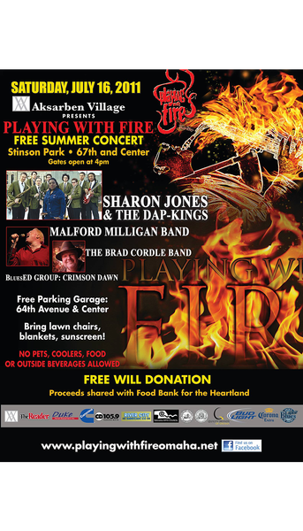 A poster for a concert called playing with fire