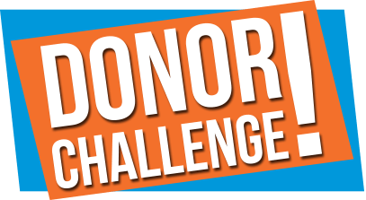 The logo for the donor challenge is orange and blue