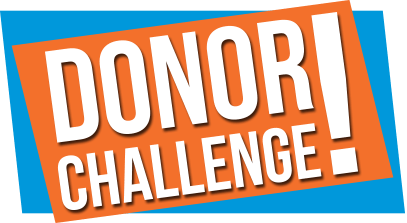 The logo for the donor challenge is orange and blue