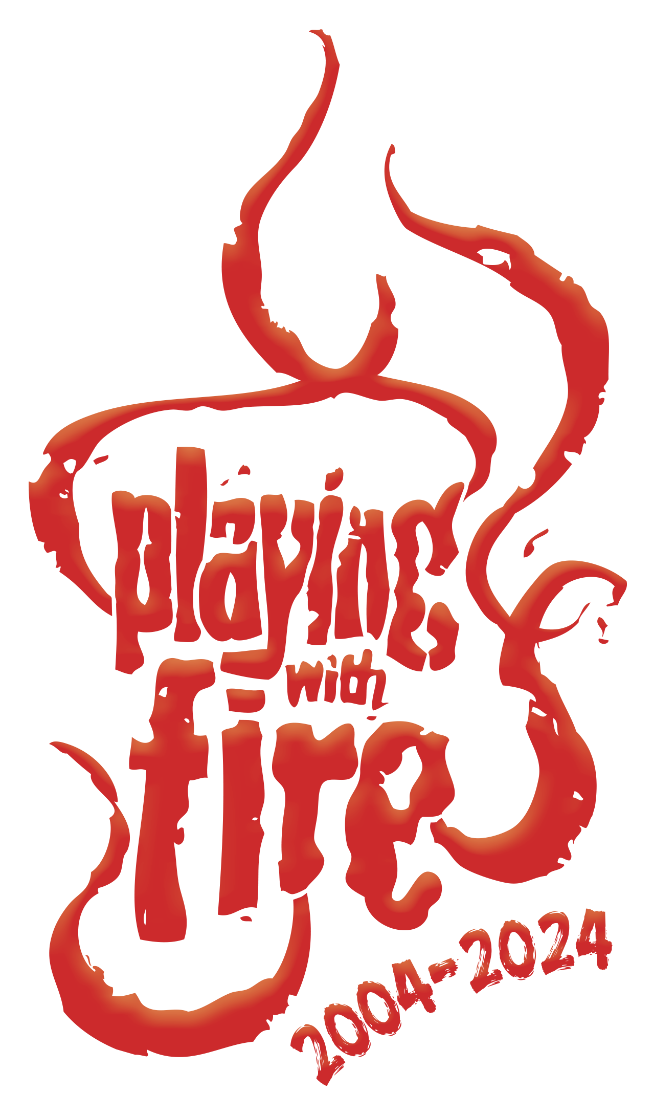 A logo for playing with fire from 2004 to 2024