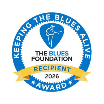 Blues Foundation logo with guitar pick icon wuith 