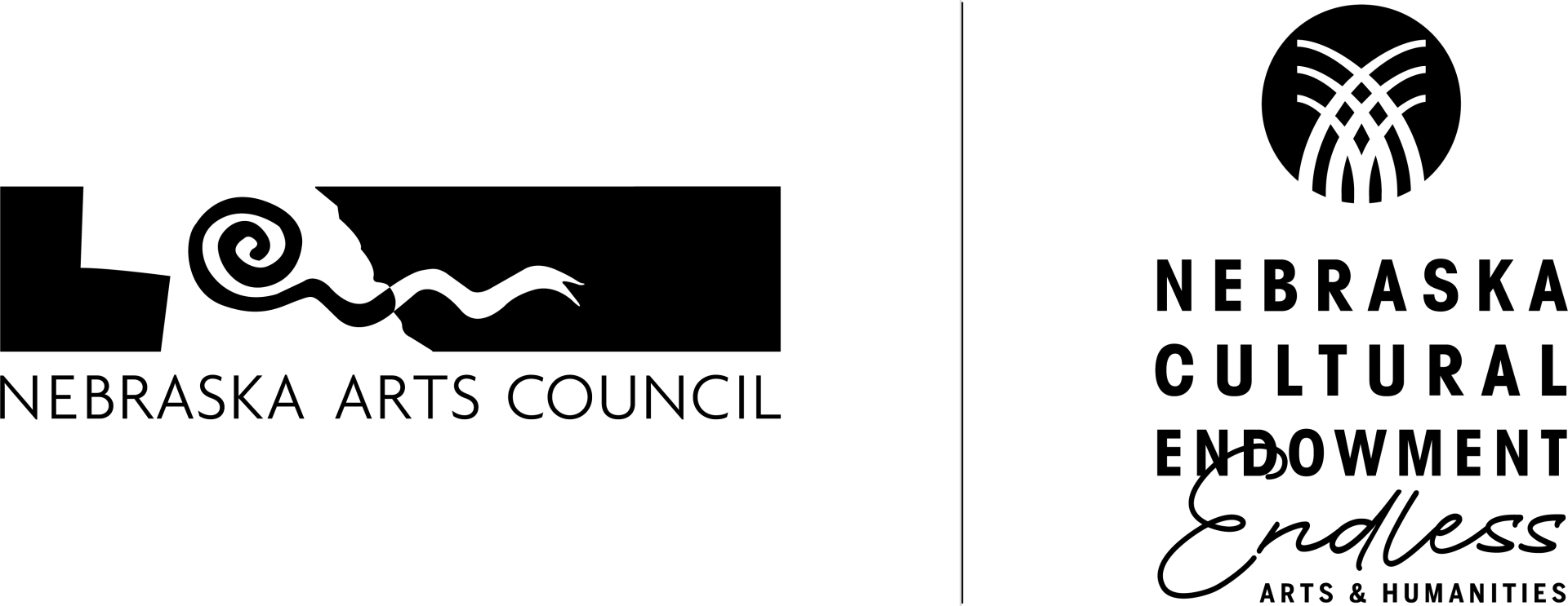 A black and white logo for the nebraska arts council