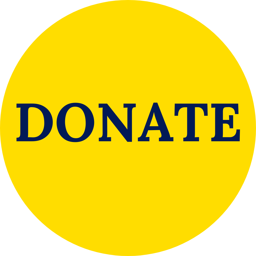 A yellow circle with the word donate on it