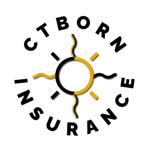 CTBORN Insurance circular logo featuring black and gold abstract rays