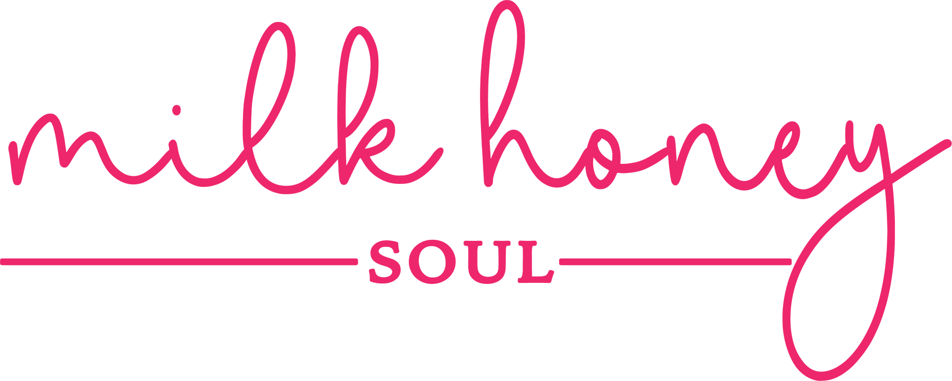 Milk honey Soul logo in pink cursive with a horizontal line below, and 