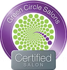 Green Circle Salons certified logo: purple and green circular design, gray 