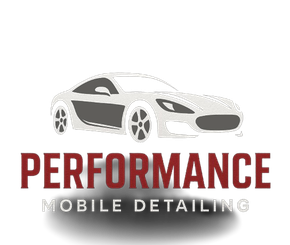 Logo of a car with "PERFORMANCE" in red and "MOBILE DETAILING" below, implying car detailing services.