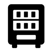A black and white icon of a vending machine on a white background.