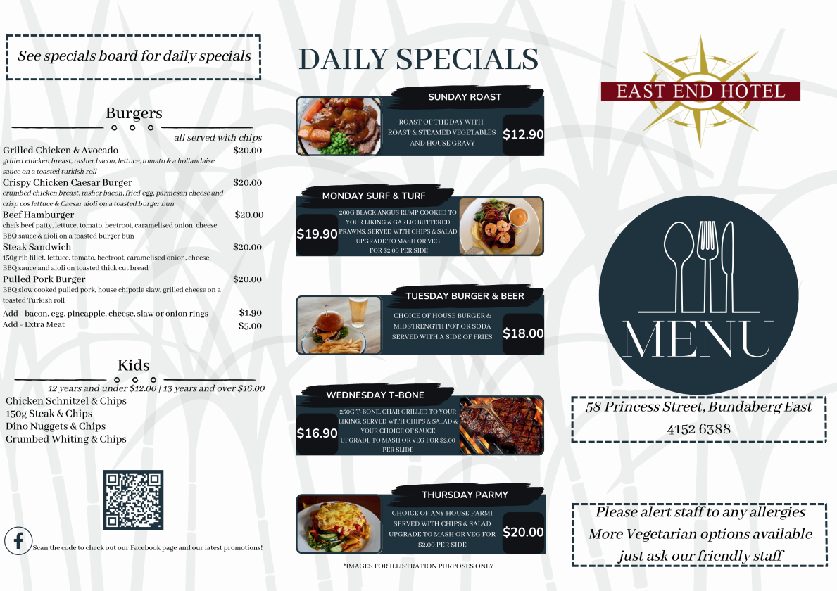 East End Hotel Menu – Bistro in Bundaberg