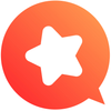 Orange speech bubble with a white star inside.