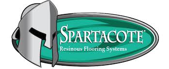 The logo for spartacote resinous flooring systems has a spartan helmet on it.