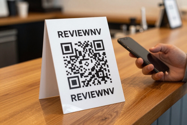QR code review card mockup